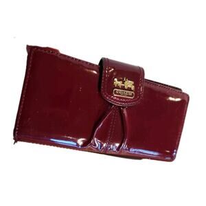Coach Deep Cranberry Red Patent Leather Madison Flap Snap Coin Card Wallet